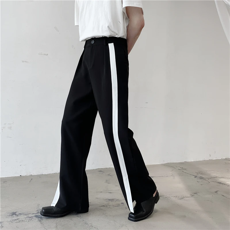 Men's Sports Straight Leg Pants Spring And Autumn New Personality Side Slit Design Fashion Youth Casual Loose Large Size Pants