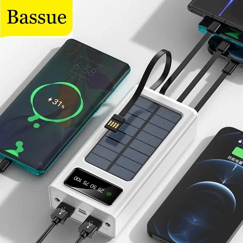 

Black Power Bank Built in 4 Cable 50000 mAh Portable External Battery Charger White Powerbank For Xiaomi Samsung iPhone Led Bank