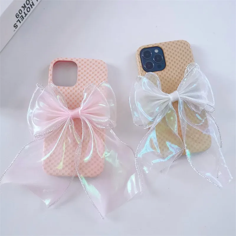 

Fashion Lace Bow Leather Pu Female Soft Phone Case For Iphone 13 12 11 Pro X Xs Max Xr 7 8 Plus Se 2020 Luxury Plain Back Cover