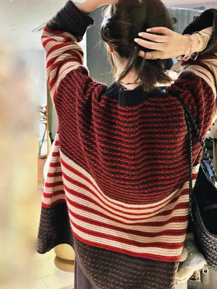 UCXQ Ancora красный повседневный трикотаж темпераментный винтажный полосатый