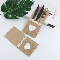 10pcs burlap lace cutlery pouch vintage tableware holder bag wedding decoration birthday bridal party christmas table ornament