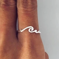 simple ocean wave beach dainty surf tide silver color ring for women or man