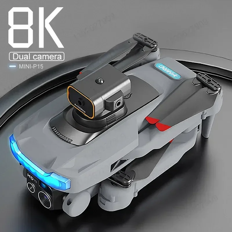

4K Profesional New P15 Mini Drone 8K HD Camera Obstacle Avoidance Aerial Photography Brushless Foldable Quadcopter Gifts s Toy