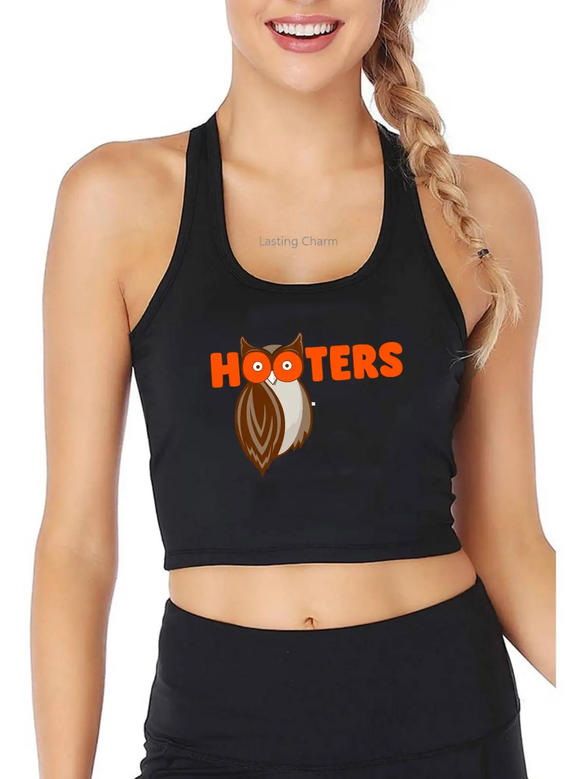 

Spoon And Fork Cliparts Hooters Print Breathable Slim Fit Tank Top Women's Yoga Sports Workout Crop Tops Gym Vest
