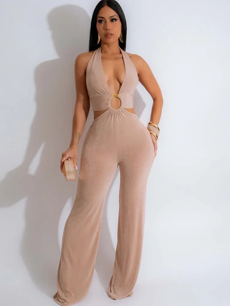 Элегантный Женский Комбинезон С Открытой Спиной 2024 Вечерние Широкие Брюки Без