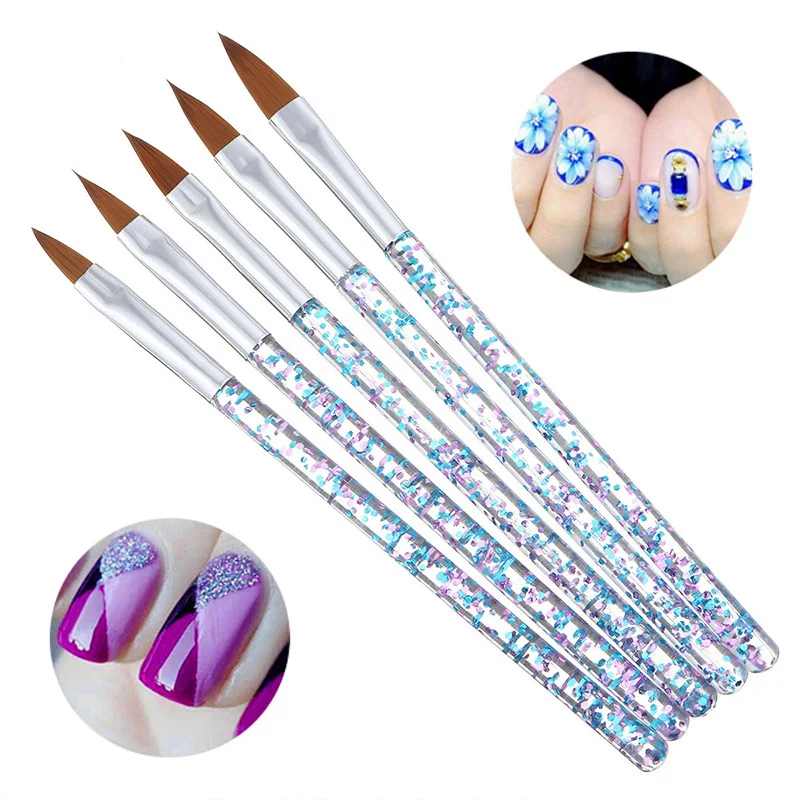 

5Pcs/Set Nail Brush Crystal Handle Engraving Dotting Painting UV Gel Nail Polish Carving Pen Manicure Nail Art Brush Tools Set