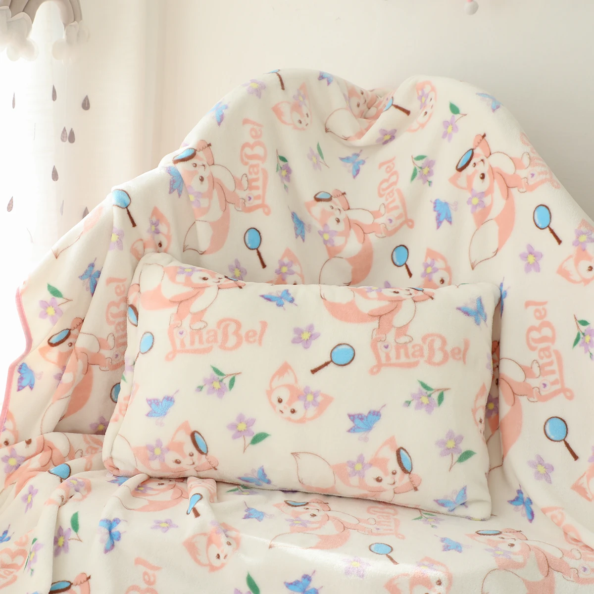 

Disney Style LinaBell Plush Blanket Stuffed Toy Soft Kawaii Fox Warm Bed Linings Pillowcase Quilt Girls Gift Birthday Present