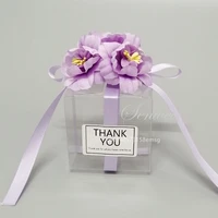510pcs floral candy box pvc square transparent bag wedding guests gifts party favors present flower ribbon packaging box