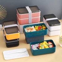 microwave lunch box double layer food storage container with tableware children kids school office portable picnic kitchen bag