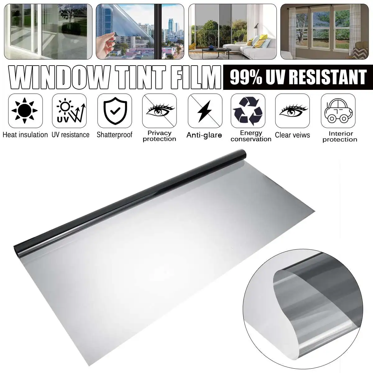 

700cmx75cm Black Car Window Foils Black Auto Car Home Window Glass Building Tinting Film Roll Side Window Solar UV Protection