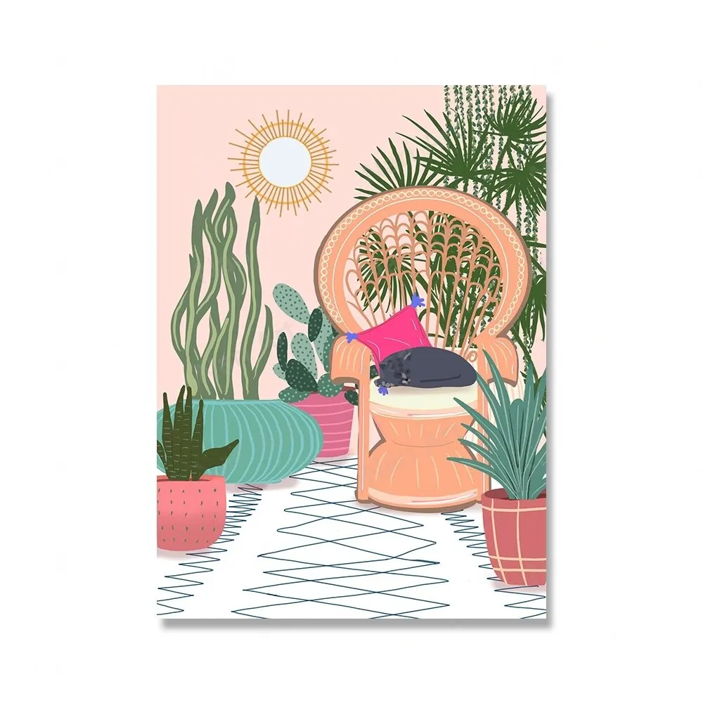 

Печать на холсте "Забавный кот с растениями"