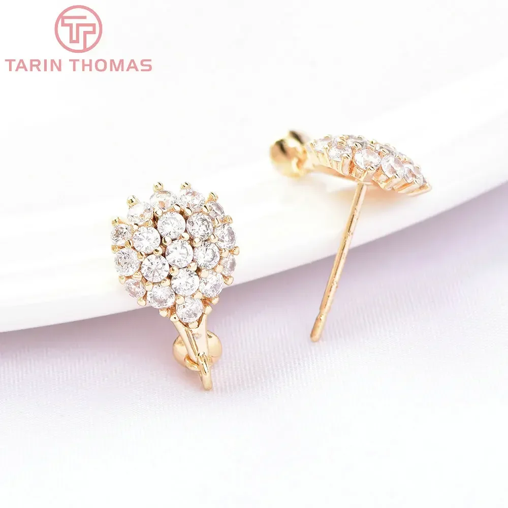 (6679) 2 шт. 8 5x14 5 мм 24-каратное золото латунь с цирконом серьги-гвоздики в форме капли