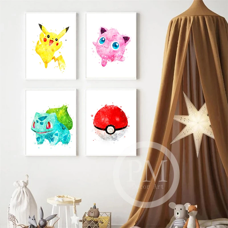 Постер Покемон акварель Пикачу Mew Eevee Charizard настенная Картина на холсте картина