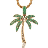 simple fashion jewelry inlaid zircon coconut tree pendant copper 18k gold hip hop necklace nightclub friend gift