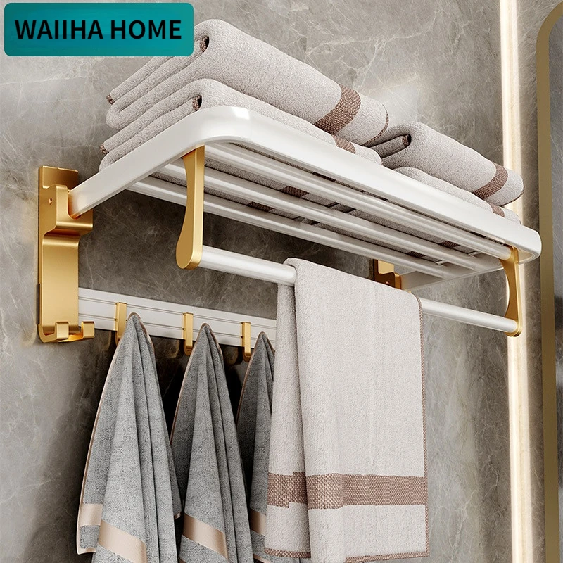 

Настенная двойная вешалка для полотенец WAIIHA HOME белая/золотая