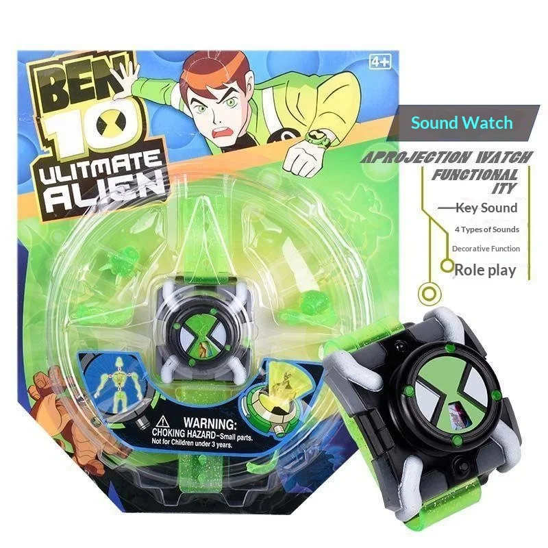 Фото Детские часы Ben10 Omnitrix с проекцией и звуком, светящиеся в темноте, популярная игрушка для мальчиков, коллекционный сувенир по мотивам анимации №2