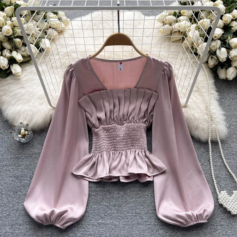 

Thin temperament square collar shirt Autumn women beautiful long sleeve Top blouses blusas mujer de moda 2022