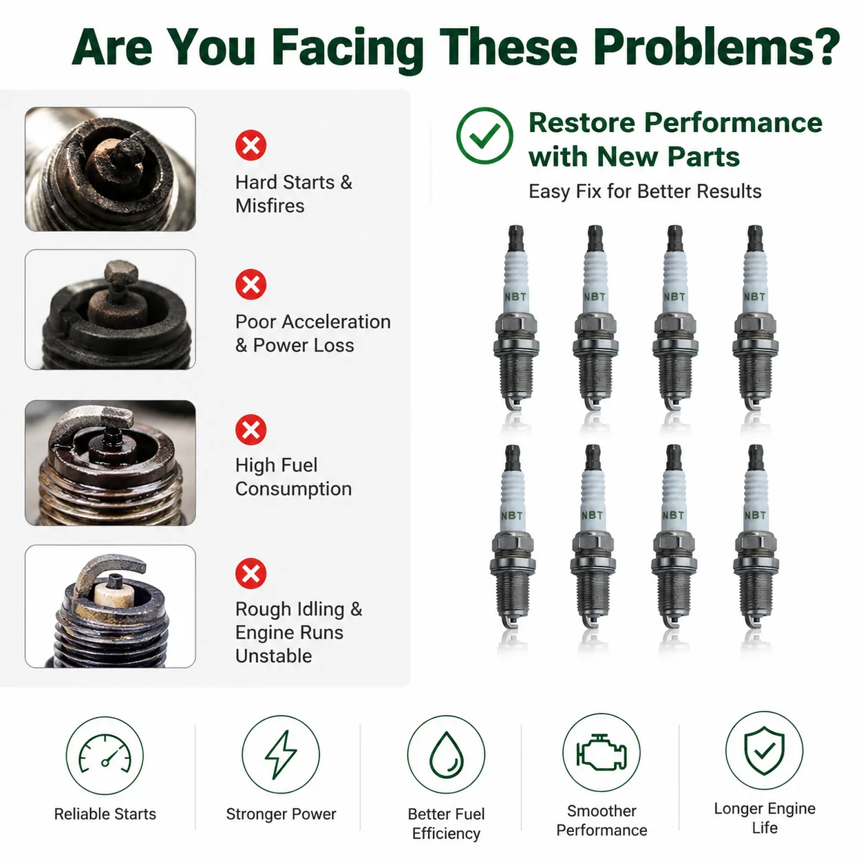 Фото Комплект из 8 свечей зажигания для замены Briggs Stratton 491055, 491055T, 491055S, 692051, 792015, совместим с Champion RC12YC, NGK BCPR6ES №5