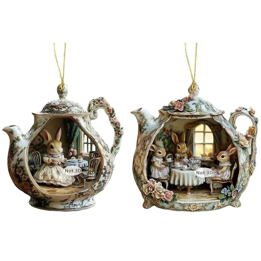 

Изысканный акриловый кролик в чашке подвеска R5p4