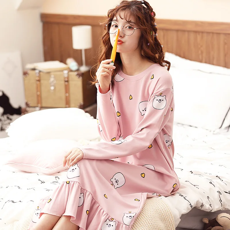 Autumn and Winter New Women's Nightdress Long Sleeve Sweet Nightdress Home Service Sexy Sleepwear Sleep Tops Women Nightgown