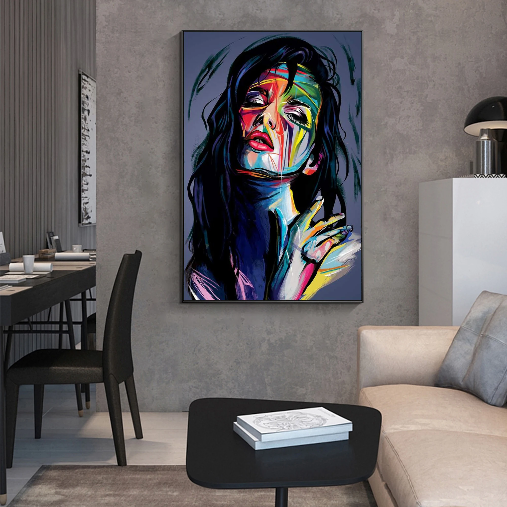 

Abstract Portrait oil painting Photo frames Francoise Nielly Colorful Palette knife canvas painting art poster decoration salon