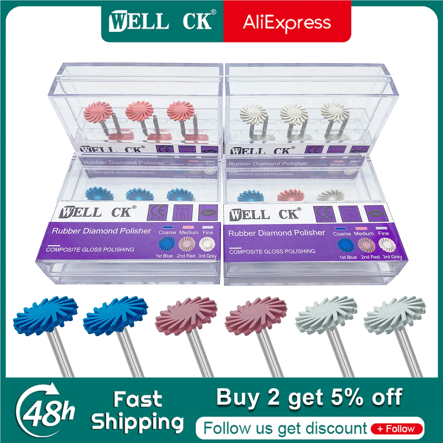 WellCK 6pcs/Set Dental Rubber Polisher Composite Resin Polis