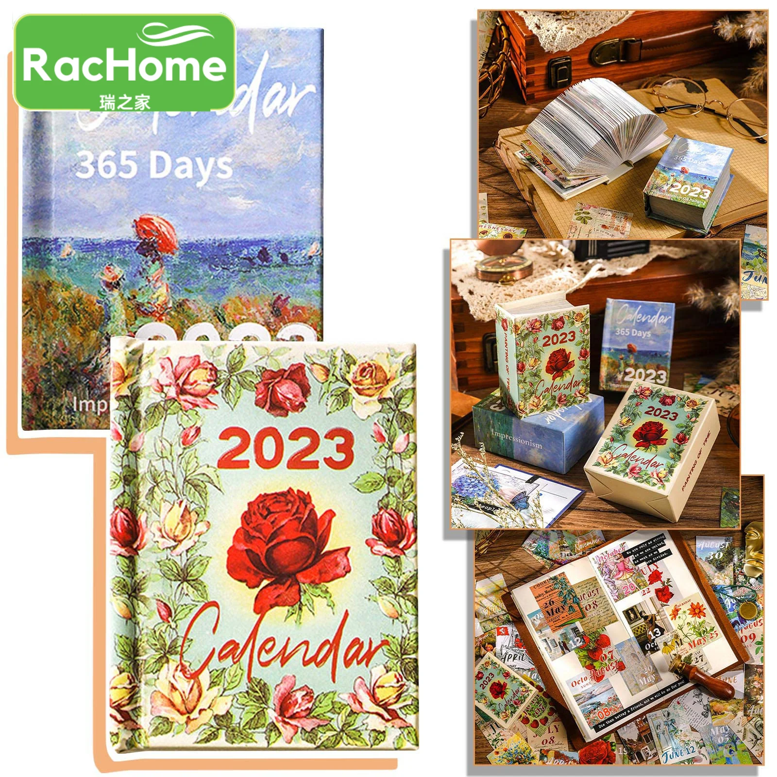 Мини-календарь на 365 дней декоративный ретро-фон винтажная картина маслом 2023 день