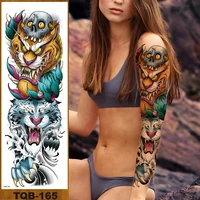 full flower arm temporary tattoo stickers man woman adults girls body art fake tatoo dragon tiger mythical beast monkey king koi