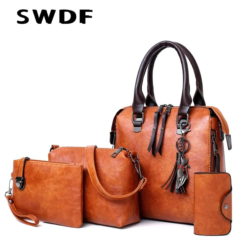 

Women Composite Bag Luxury Leather Purse and Handbags Famous Brands Designer Sac Top-Handle Female Shoulder Bag 4pcs Ladies Set