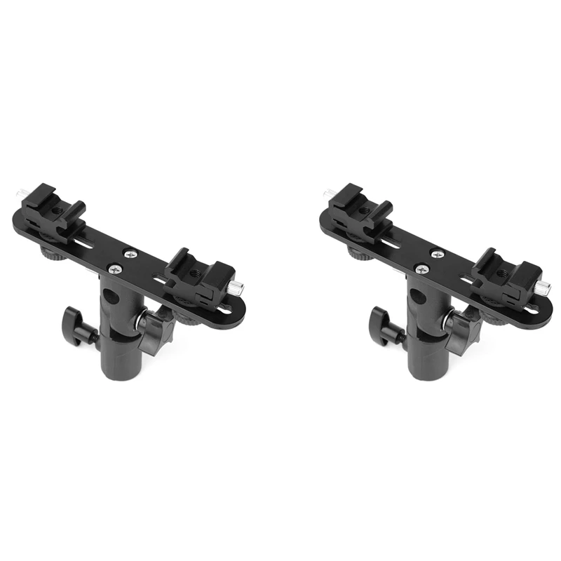 

2X Dual Flash Bracket Hot Shoe Speedlight Stand Umbrella Holder Light Stand Bracket Mount 1/4 Inch To 3/8 Inch