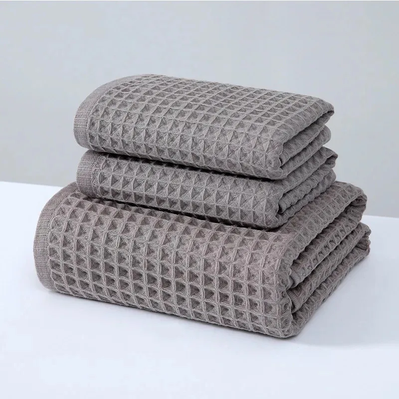 

Набор из 3 полотенец из вафельного плетения, 100% хлопок, 1 комплект быстросохнущих полотенец для ванной, 70x140 см, 2 полотенца для рук 34x74 см