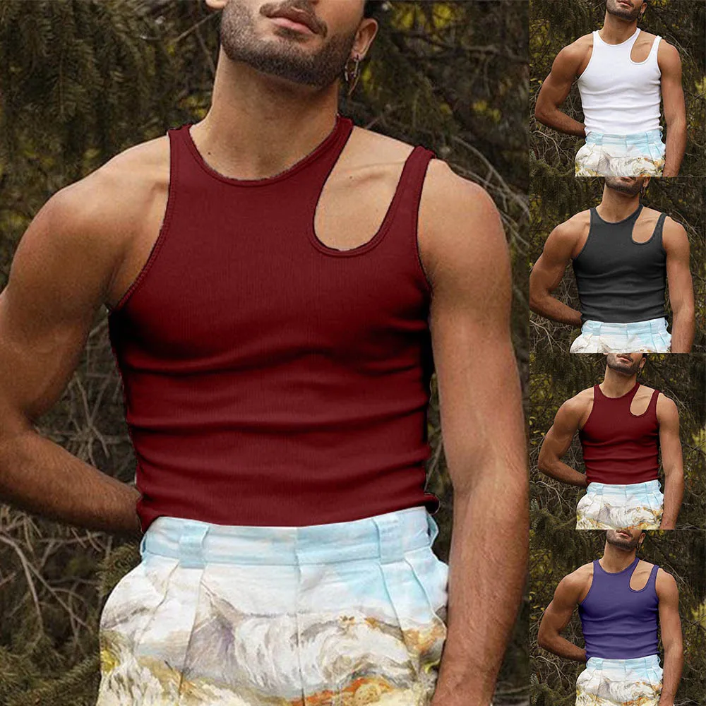 

Men Sexy Vest Hollow Out Underwear Tank Tops Sleeveless T-Shirt Tight Slim Fit Undershit Vest Spring Summer Sport Shirt M-3XL