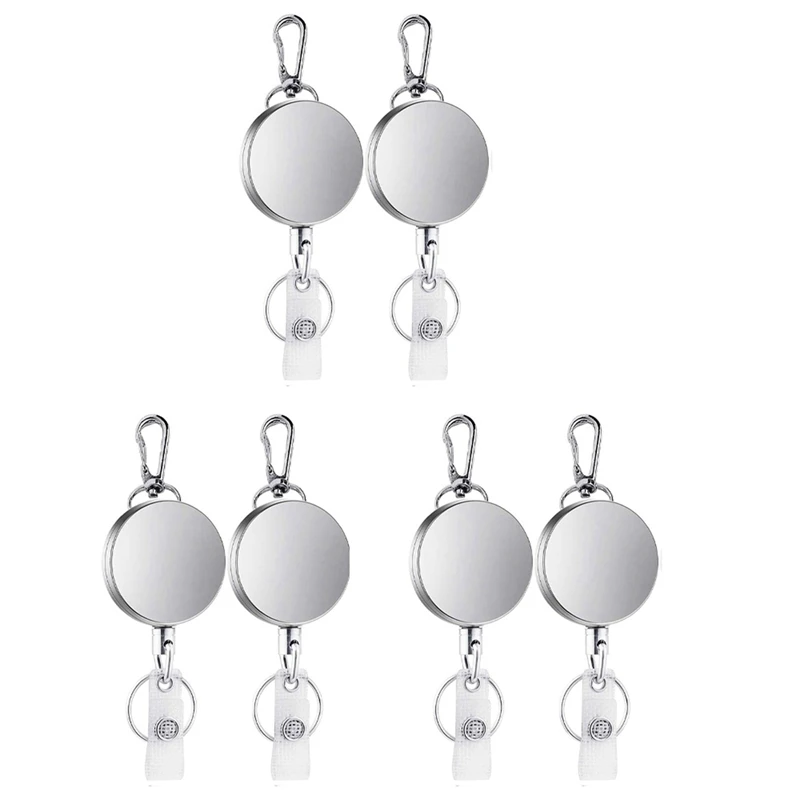 

6Pcs Retractable Pull Key Ring ID Badge Lanyard Name Tag Card Holder Recoil Reel Belt Clip