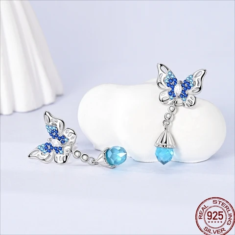 Серебро 925, весенние цветные циркониевые бабочки, фея, цветок, пчела, серия, женские серьги, изысканные ювелирные изделия на день Святого Валентина, подарок