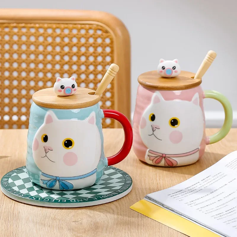 

Creative Cartoon Big-faced Cat Ceramic Mug Wooden Lid Mugs Beer Cup of Coffee Drinkware Ceramics & Pottery Mug for Tea Cups Go