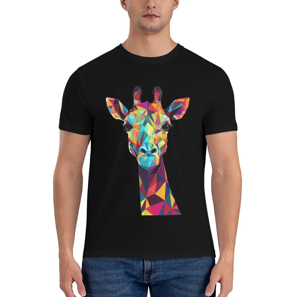 

Футболка мужская с изображением жирафа, оригинальная хлопковая рубашка с геометрическим рисунком, с принтом в виде бумаги, уличная одежда, лето