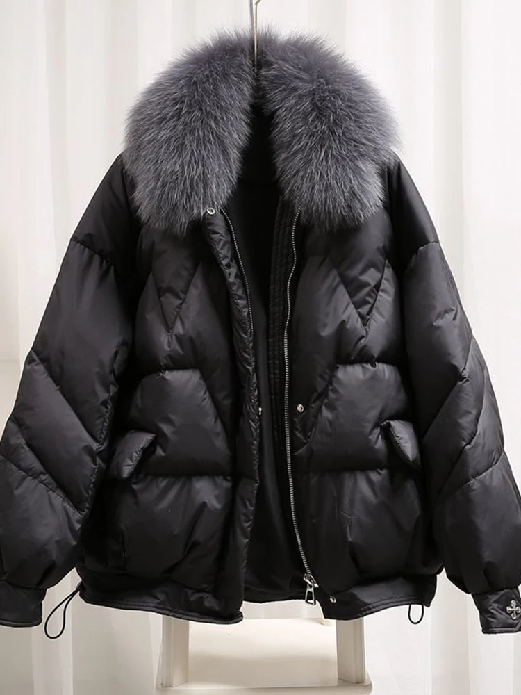 

KBAT 2023 Cotton Padded Fur Parka Big Fur Collar Winter Jacket Women Warm Coat Loose Female Outerwear