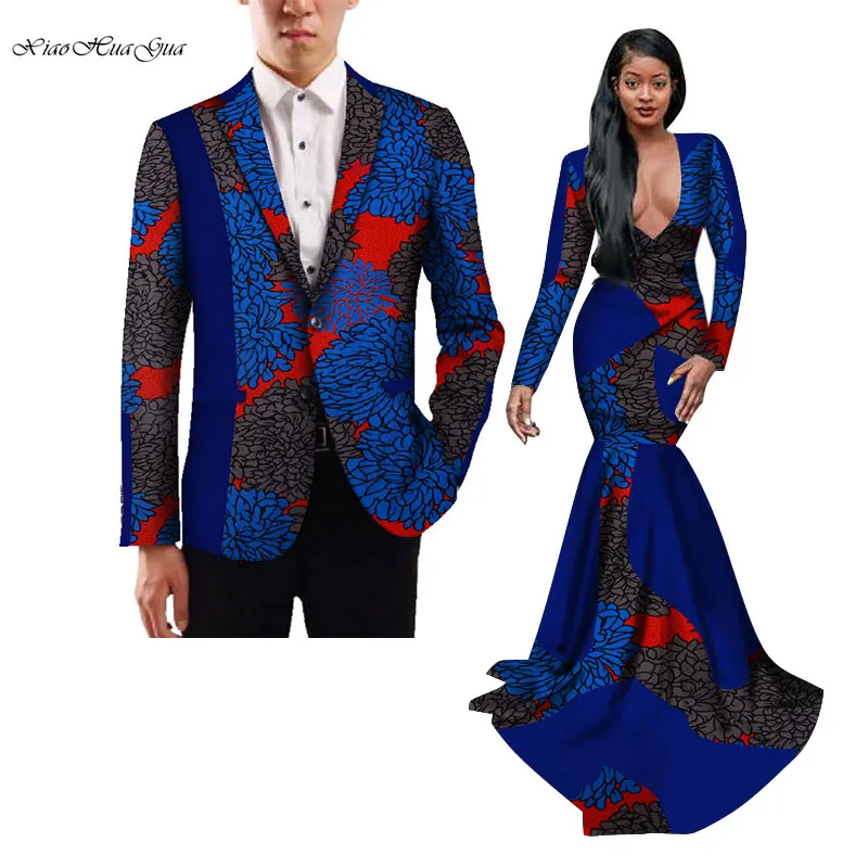 

Африканские платья с принтом для женщин базин богатый Мужской Топ Блейзер парная одежда Дашики африканская одежда для влюбленных пары WYQ271