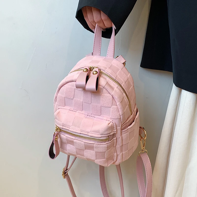 Summer Plaid Nylon Women Backpack New Korean Students Samll Pink Jacquard Schoolbag Fashion Girls Travel Single Shoulder Bag