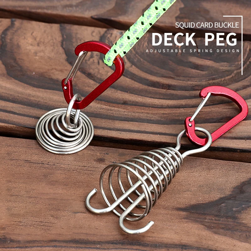 

Octopus buckle 10pcs Spiral Shaped Spring Deck Peg with Carabiner Hook Rope Buckle Tent Hooks Board Pegs For Camping Hiking
