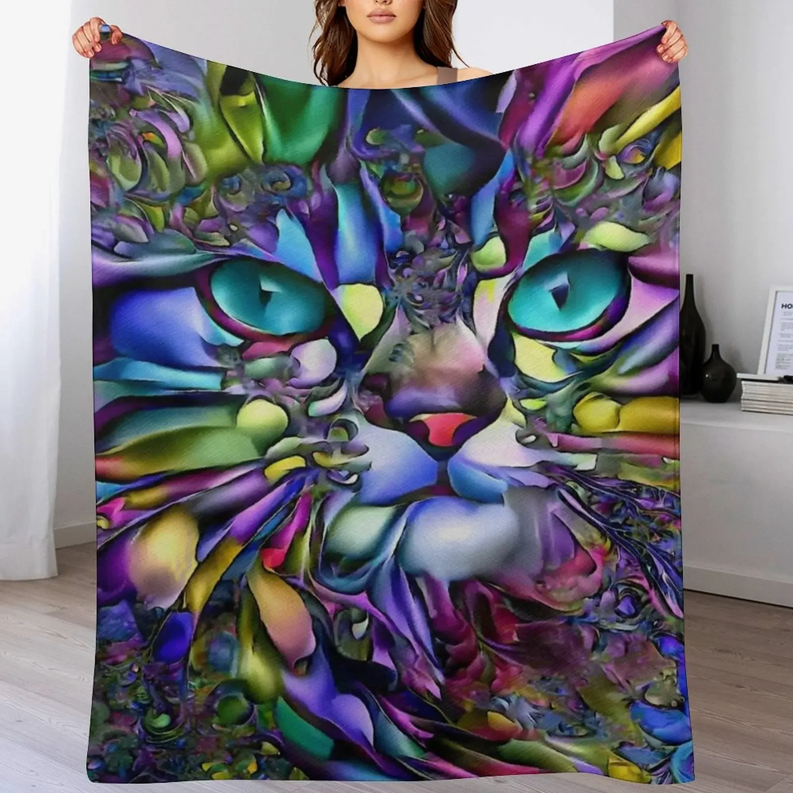 Andyna Pacific gat cat chat kitty lea roche paintings Throw Blanket теплые на зимние одеяла Beautifuls