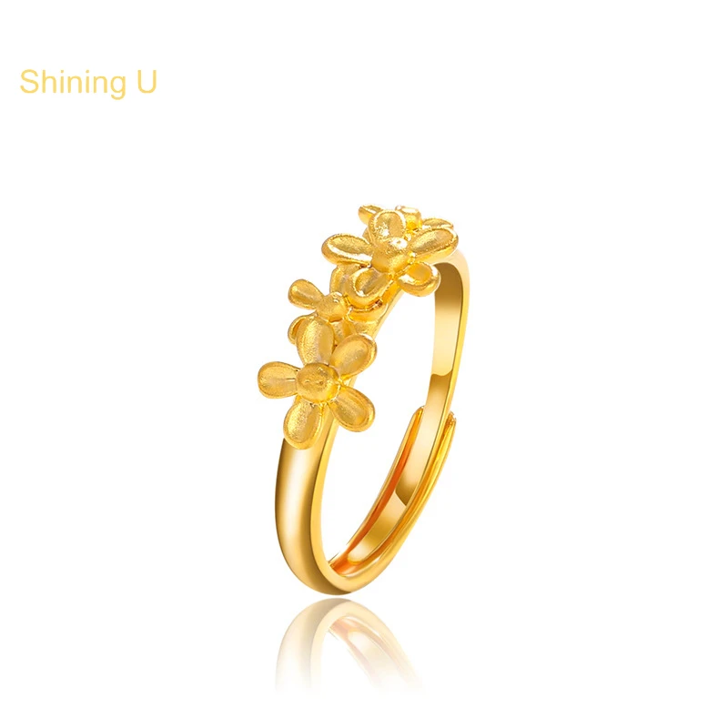 

Shining U Fresh Floral Jewelry Set 24k Gold Color Open Ring and Earrings Fashion Jewelry for Women Spring Summer Gift