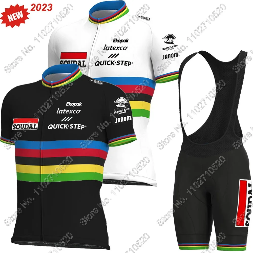 

Team Soudal Quick Step World Champion 2023 Cycling Jersey Set Clothing Road Bike Shirts Suit Bicycle Bib Shorts MTB Wear Maillot