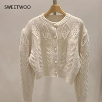 fashion crewneck sweater jacket female single breasted all match short cardigans women solid color knitted cardigan woman tide