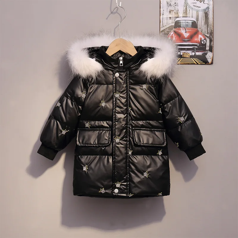 

Girls White Duck Down Jackets Kids Natural Fox Fur Collar Hooded Parkas Long Style Reversible Winter Children Coats 3To 7 Years