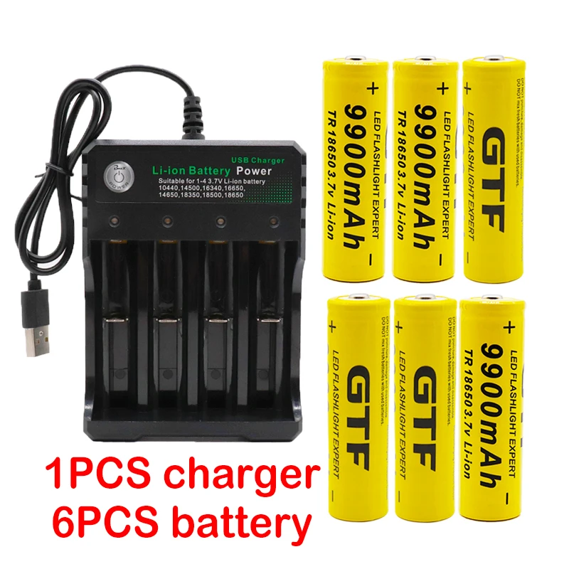 

New 18650 Battery 3.7V 9900mAh rechargeable li-ion battery for Led flash light battery 18650 battery Wholesale + USB charge