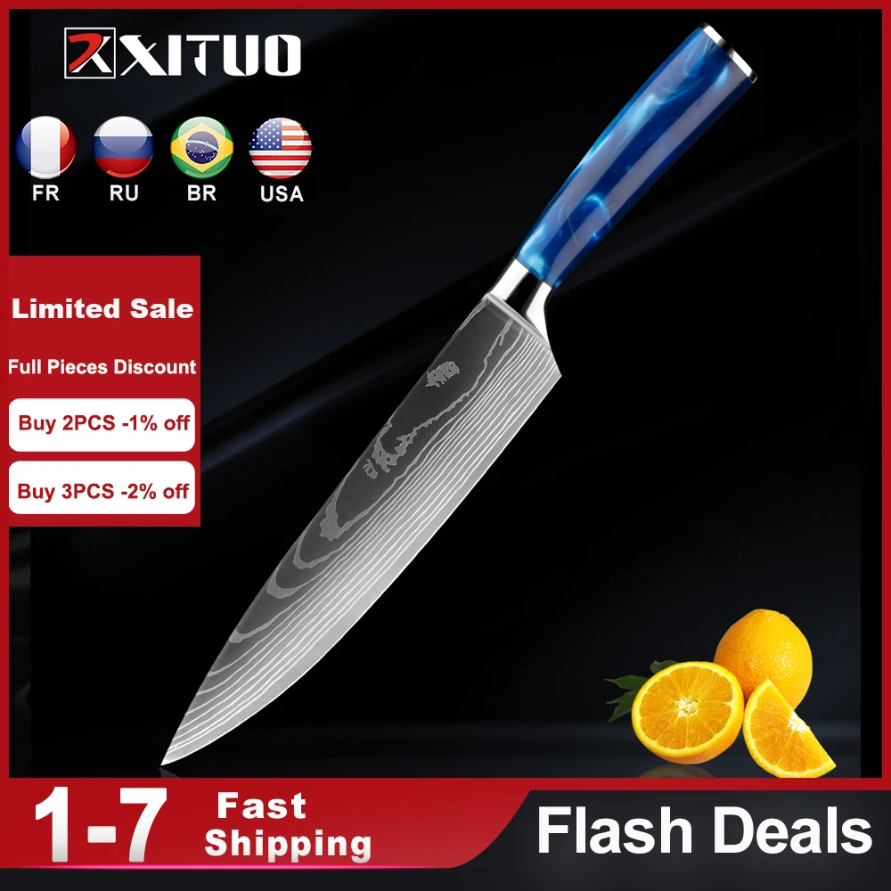 

XITUO 8 Inch Chef Knife Professional Laser Damascus Kitchen Cleaver Knife Stainless Steel Meat Slicing Utility Cooking Knives