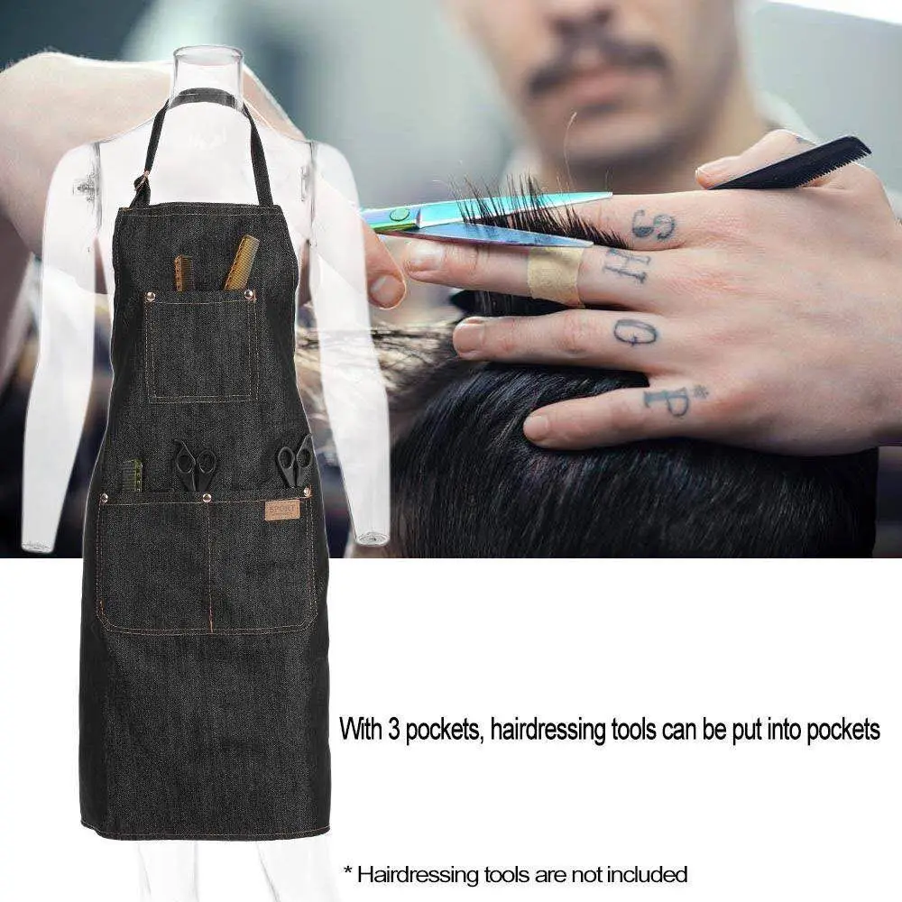 

Practical Black Denim Simple Aprons Uniform Unisex Jeans Aprons Men Lady Chef Kitchen Cooking Apron Beauty Nails Cafe Uniform