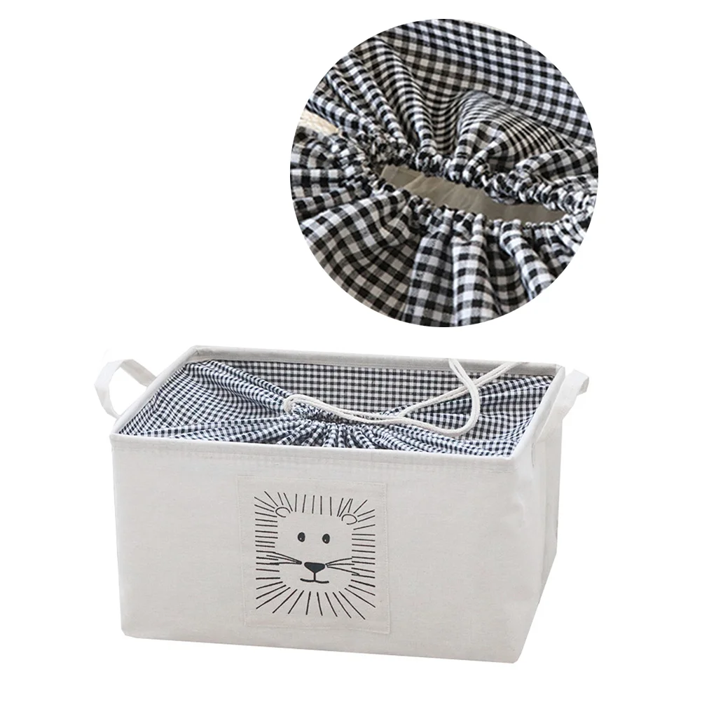 1PC Drawstring Storage Basket Pattern Cotton Linen Sundries Storage Case with Handle - S