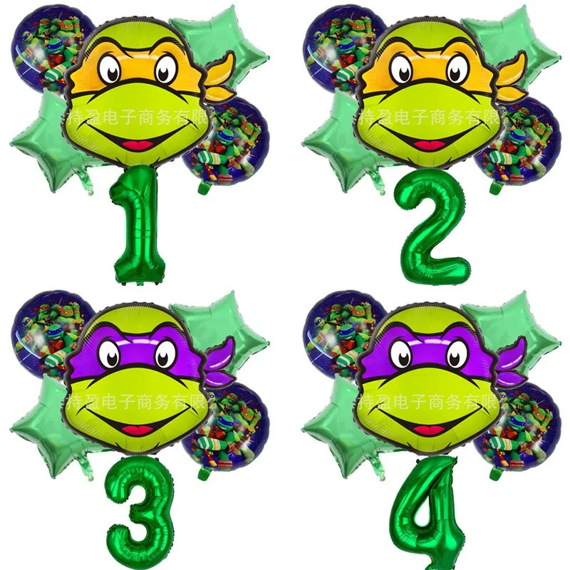 Набор воздушных шаров в виде черепашек-ниндзя из алюминиевой фольги